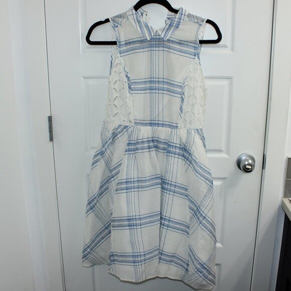 Anthropologie Moulinette Soeurs Seapane Dress Womens 2 Blue White Eyelet - Picture 1 of 3